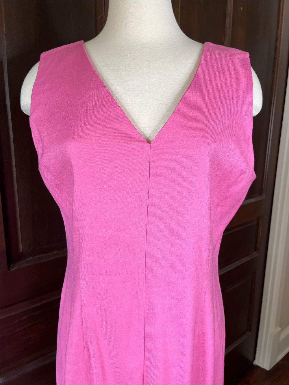 Ann Taylor The Seamed V-Neck Sheath Dress Linen Blend Sleeveless Pink Sz 12 NWOT - Picture 3 of 10